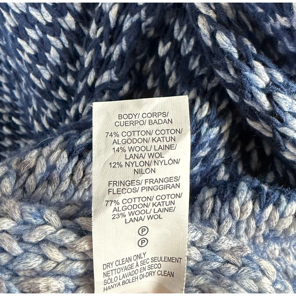 Lucky Brand Open Sweater Blue Striped Knit Fringe Western Mixed Media Artsy Sz S - Picture 7 of 11